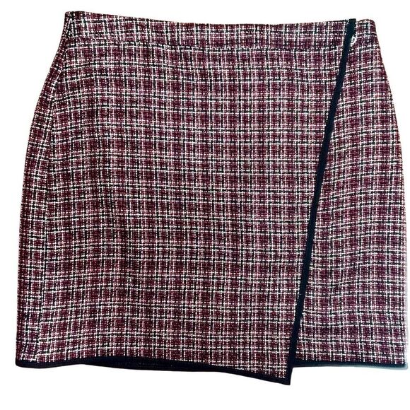 Loft maroon gray & black textured mini faux wrap skirt 8 - Picture 1 of 5